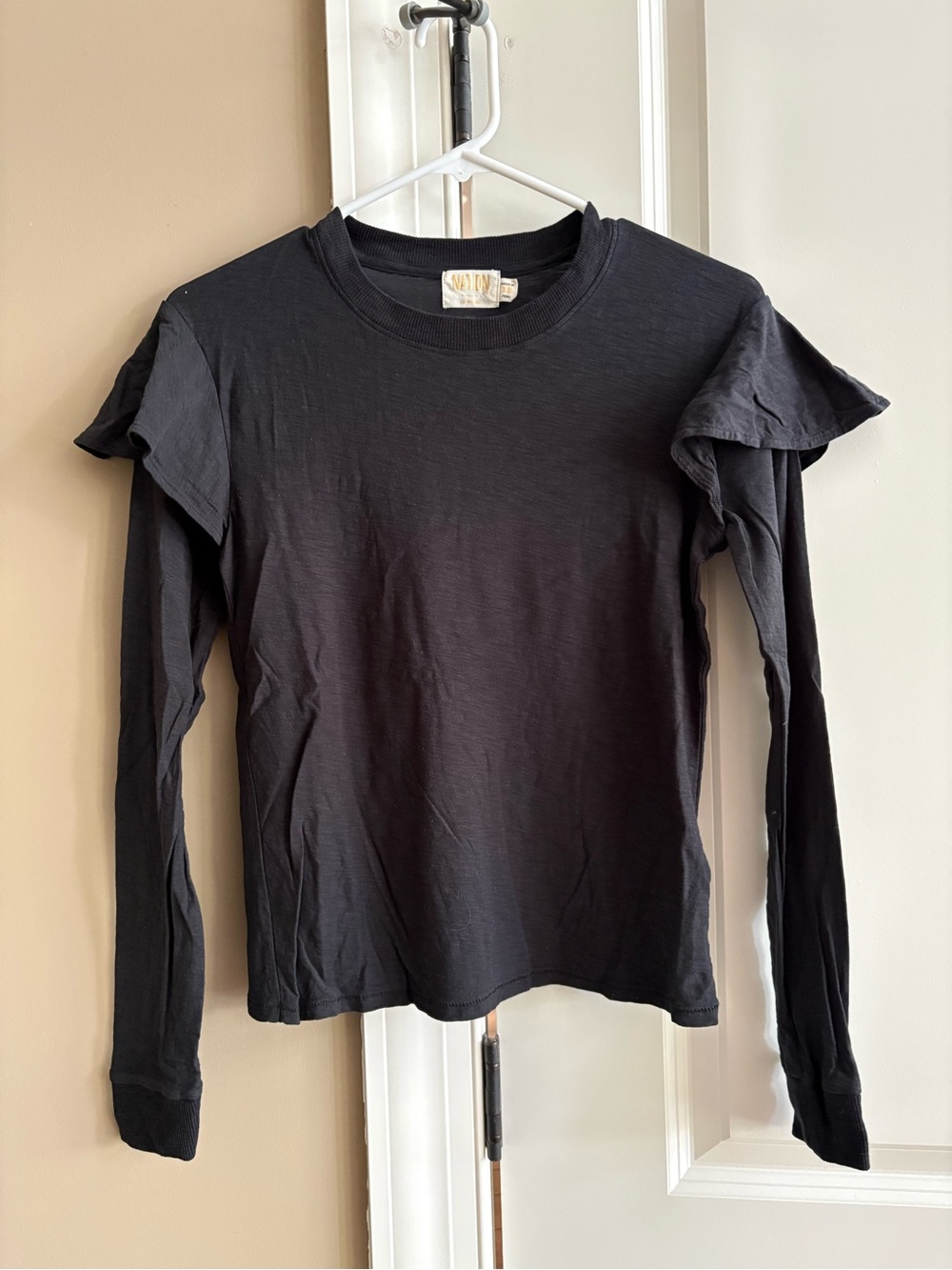 Nation black ruffle shoulder Tshirt